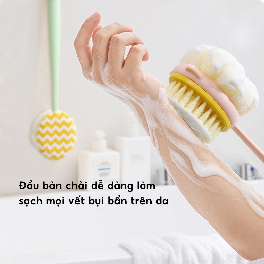 Bông Tắm Chà Lưng 2 Mặt Kèm Bàn Chải Cọ JYoohome Cây Bông Tắm Kì Lưng Tẩy Tế Bào Chết Mềm Mịn