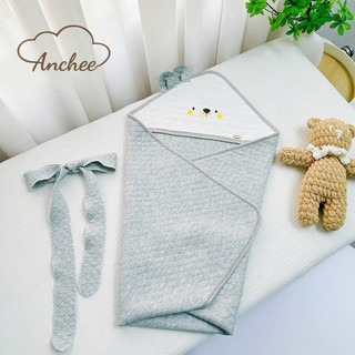 Choàng ủ xốp trần hàn 4 mùa phối tai thú Anchee kèm đai cho bé từ sơ sinh