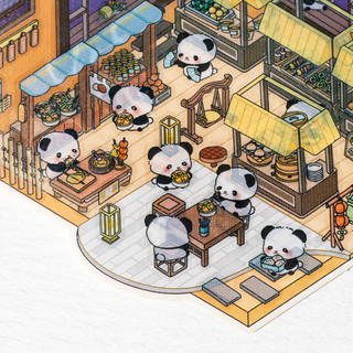 Enwei 3 Chiếc [Panda Hut Series] Nhãn Dán Tạp Chí Dễ Thương Nhãn Dán Chống Thấm Nước Giấy Thêu Sò Chất Liệu Sổ Lưu Niệm Bộ