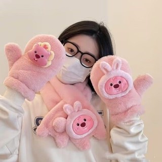 Pink Girl Heart loopy Ruby Găng tay ngón tay trọn gói Phong cách Găng tay chống lạnh ấm áp chất lượng cao