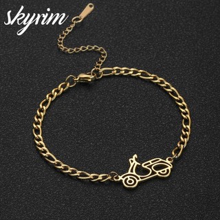 Skyrim Vòng tay hai lớp dành cho nữ Mặt dây chuyền xe máy bằng thép không gỉ Trang sức thời trang