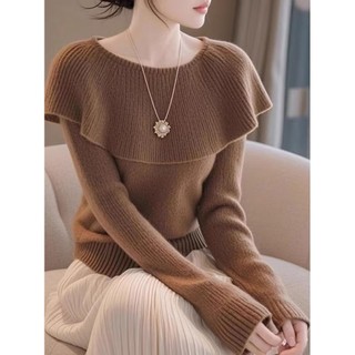 Mùa Thu Đông Áo Len Phong Cách Mới Pháp Ngoài Mặc Sang Trọng Dệt Kim Top Mỏng Hơn Nhìn Lá Sen Bo