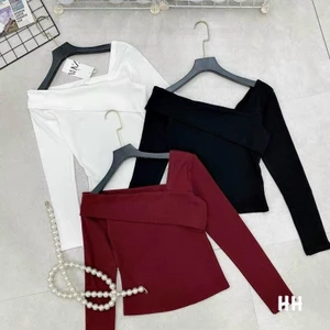 ÁO THUN GÂN LỆCH VAI PHONG CÁCH XINH LVPC Top Nữ