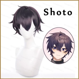 Gh ANYCOLOR Vtuber - Shoto Cosplay Tóc Giả Anime Shxtou Ngắn Tím Đậm Xoăn Tóc Lông Tơ Tóc Giả Halloween