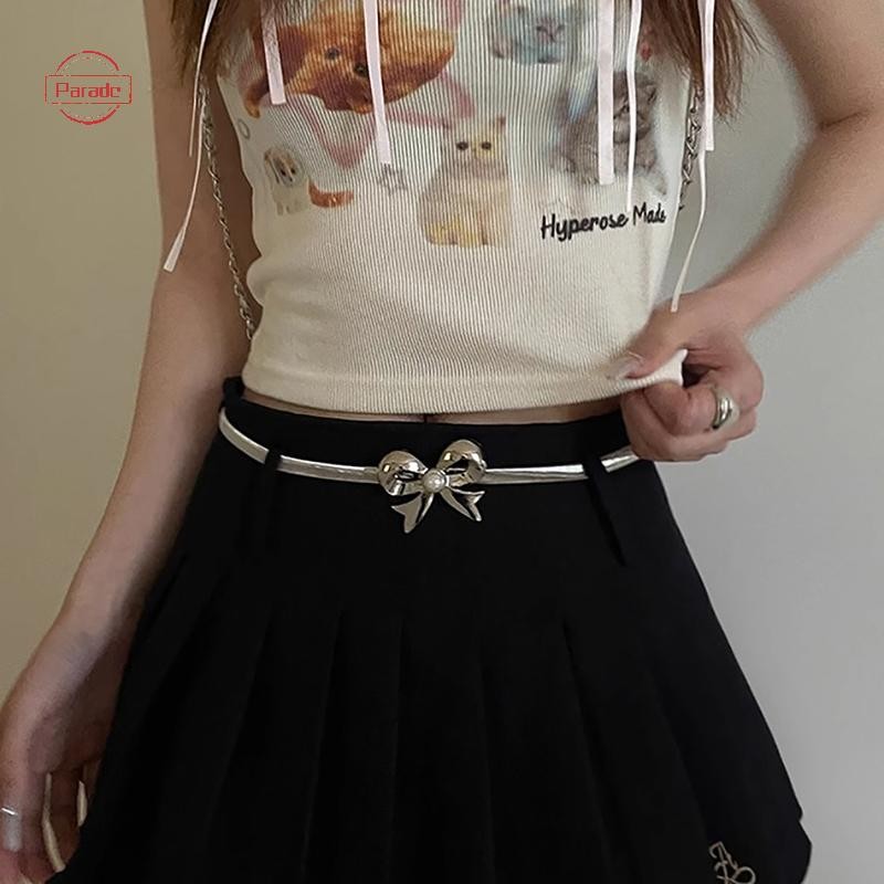 Parade Ins Kim Loại Nơ Thắt Lưng Co Giãn Lực Có Thể Điều Chỉnh Nữ Y2k Vintage Thắt Lưng Váy Quần Phụ Kiện Cô Gái Mùa Hè Dây Thắt Lưng Kim Loại VN