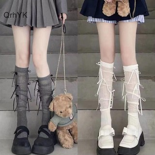 Nhà Máy Thời Trang JK Nơ Tất Ngọt Ngào Gothic Nữ Tất Phong Cách Đại Học Giữa Bắp Chân Sọc Tất Đầu Gối Vớ Chân QrhYK
