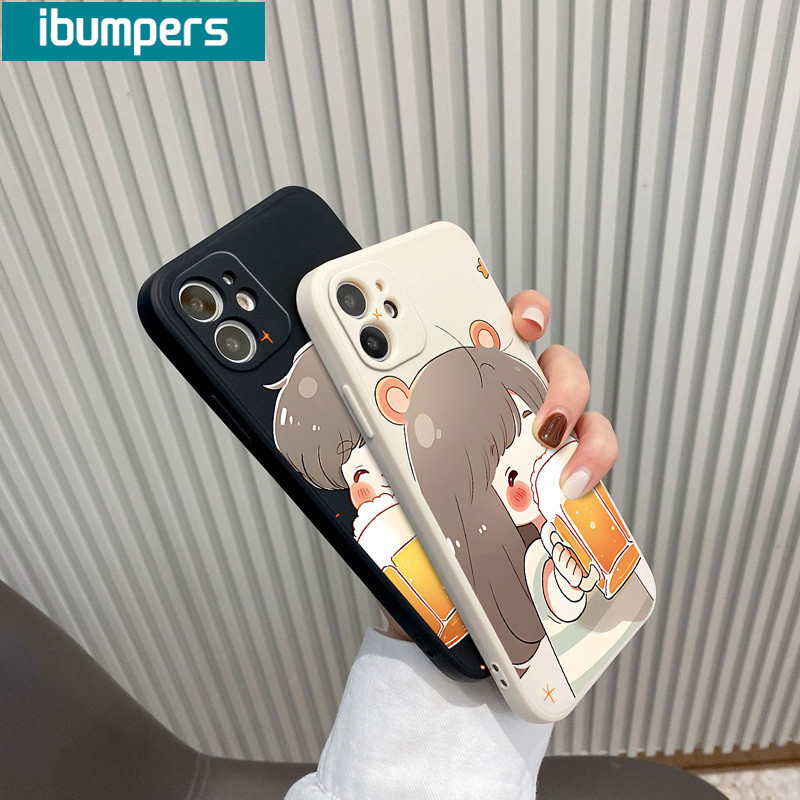 ibumpers Ốp Lưng IPhone Ngộ nghĩnh Cặp Đôi Dễ Thương Uống Bia Họa Tiết Cho IPhone 16 15 14 12 13 11 Pro Max IP 7 8 Plus X XS XR Ốp Điện Thoại Silicon Mềm Chống Sốc