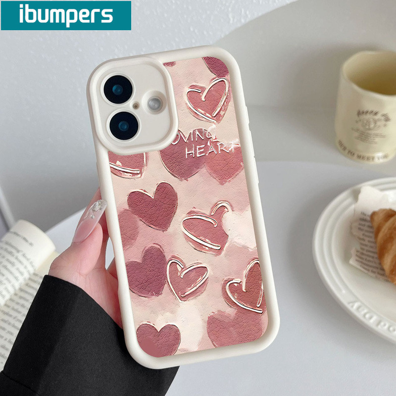 ibumpers Ốp Lưng IPhone Hàn Quốc Thanh Lịch Họa Tiết Tình Yêu Màu Hồng Ốp Điện Thoại Dày Dặn Silicon Mềm Chống Sốc Chống Bẩn Cho IPhone 16 15 14 12 13 11 Pro Max IP 7 8 Plus X XS XR