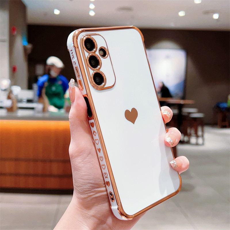 Ốp điện thoại TPU mềm mạ bên trái tim tình yêu sang trọng cho Samsung Galaxy A56 A36 A55 A35 A54 A34 A53 A26 A25 A24 A23 A16 A15 A14 A13 5G Vỏ điện thoại bảo vệ chống sốc