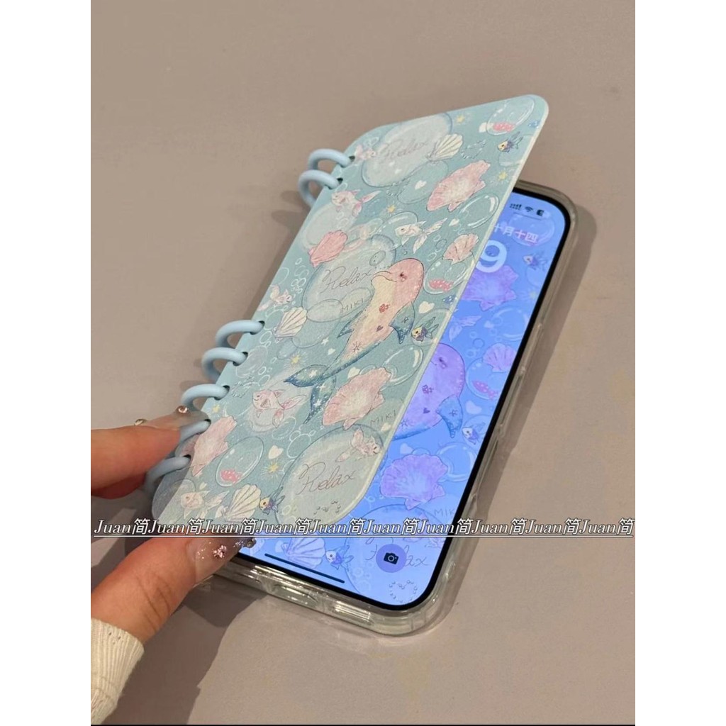 Flip Notebook Card Holder Pink Dolphin 16promax Ốp Điện Thoại iPhone15 Phong Cách Mới 14 Chống Sốc 13 Bao Gồm Tất Cả