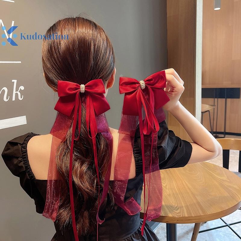 Kudosation Mới Ngọt Ngào Lớn Nơ Dành Cho Nữ Bé Gái Gothic Ruy Băng Dài Chắc Chắn Kẹp Tóc Đuôi Ngựa Dễ Thương Dây Buộc Tóc Thời Trang Phụ Kiện Tóc
