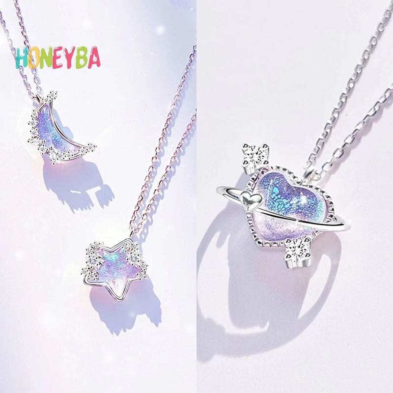 < Honeyba > Vòng cổ mặt dây chuyền hình trái tim pha lê thời trang đơn giản dành cho nữ Cô gái Tính khí Vòng cổ giả tưởng thanh lịch Quà tặng trang sức