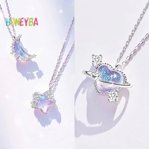 < Honeyba > Vòng cổ mặt dây chuyền hình trái tim pha lê thời trang đơn giản dành cho nữ Cô gái Tính khí Vòng cổ giả tưởng thanh lịch Quà tặng trang sức