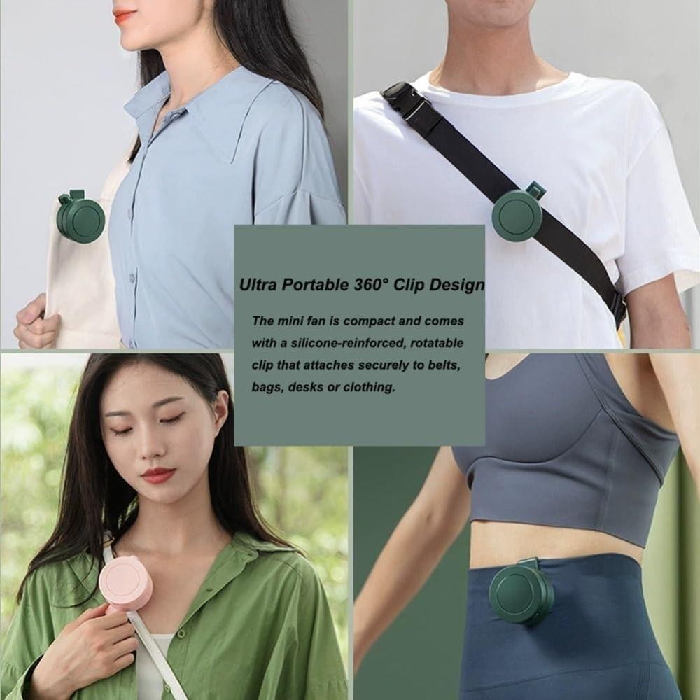 Quạt điện không lưỡi Mini im lặng WANYEDI, Quạt thắt lưng treo 3 tốc độ có thể đeo được, Quạt kẹp có thể điều chỉnh 360 độ có thể sạc lại USB