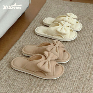 XIXITIAO Dép Nhà Thoải Mái Thời Trang Dễ Thương Nơ Vải Lanh Cotton Bốn Mùa Đa Năng Nữ