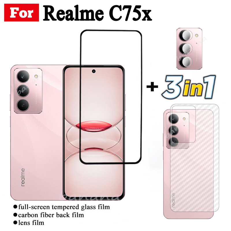 Phim kính cường lực 3 TRONG 1 Realme C75X cho Realme C75 Realme Note 60 60 60X Kính bảo vệ toàn màn hình + Phim ống kính máy ảnh + Phim mặt sau