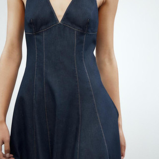 Đầm Zara made in Morocco mini Denim cổ dây yếm hở lưng