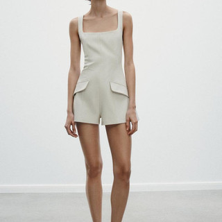Jumpsuit Zara made in Morocco không tay 2 túi nắp khỏe khoắn