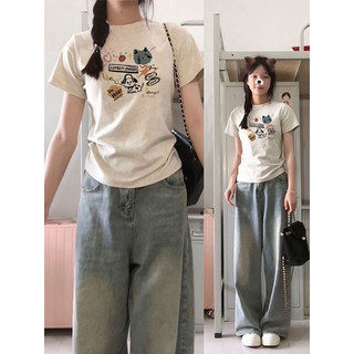 Áo Babybtee eo Kiểu Thun Nữ Cổ Tròn Xám Tiêu In Hình Dễ Thương
