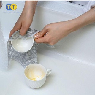 Set 10 Khăn Lưới Dùng Lau Bát Chén Dĩa, Cọ Rửa Xoong Nồi, Chống Bám Dầu - Khăn Lưới Rửa Bát Kim Loại