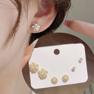 Bộ Ba Mảnh Cổ Tích Ngọt Ngào Nhỏ Tinh Tế Bông Tai Ngọc Trai Kết Hợp Phong Cách Mới Hợp Thời Trang Niche Bông Tai Đơn Giản