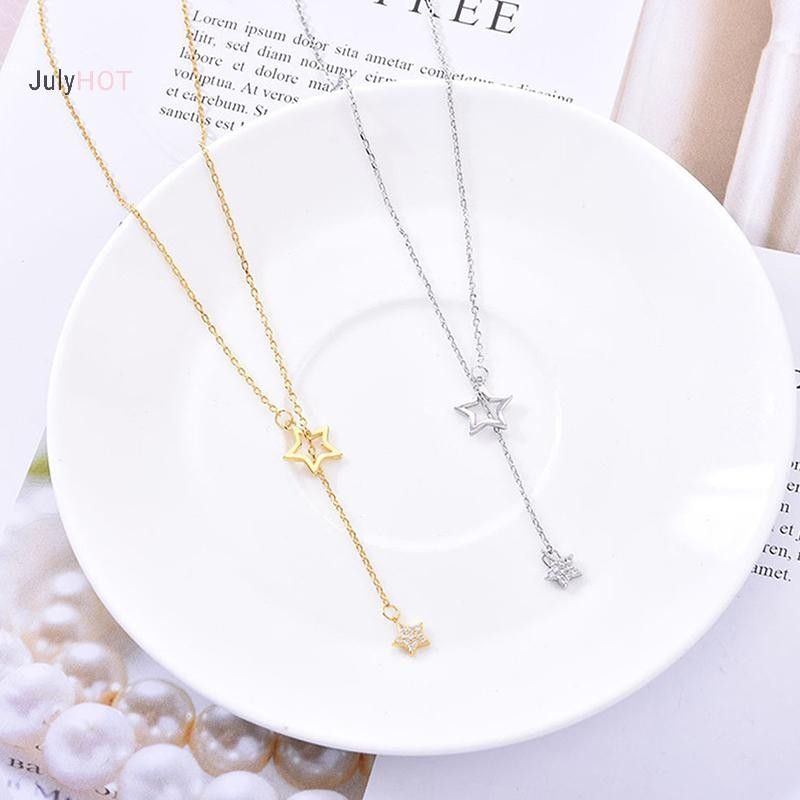 JULYHOT Zircon Ngôi Sao Vòng Cổ Hợp Kim Rỗng Thanh Lịch Xương Đòn Dây Chuyền Tính Khí Đơn Giản sel Vòng Cổ Màu Bạc Trang Sức Cho Nữ Quà Tặng Massivedeals