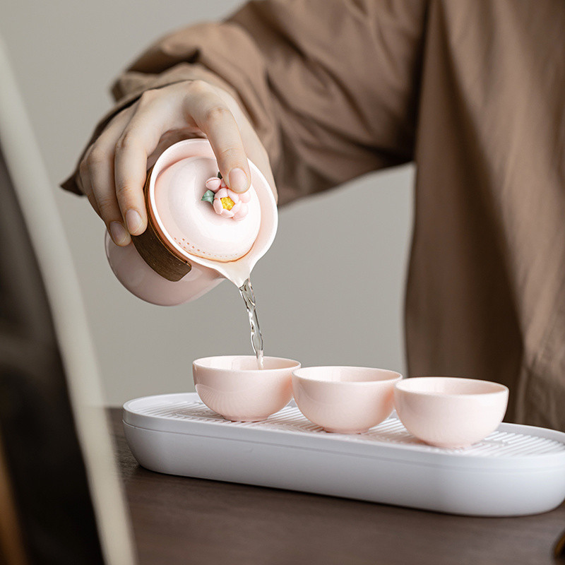 Hồng Nguyên Chất Tay Đính Hoa Nữ Bộ Trà Tươi & Nồi Ly Hợp & Bộ Trà Du Lịch & Cốc Nhanh Di Động