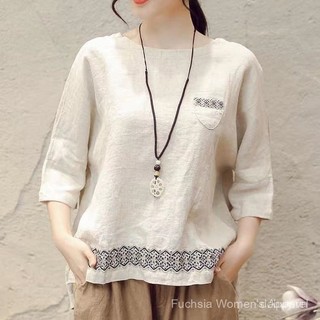 Hàng sẵn, áo blouse barong hiện đại lấy cảm hứng từ châu Á cho phụ nữ, áo blouse cotton và lanh cho phụ nữ kích cỡ lớn, áo sơ mi tay ba phần tư mùa hè