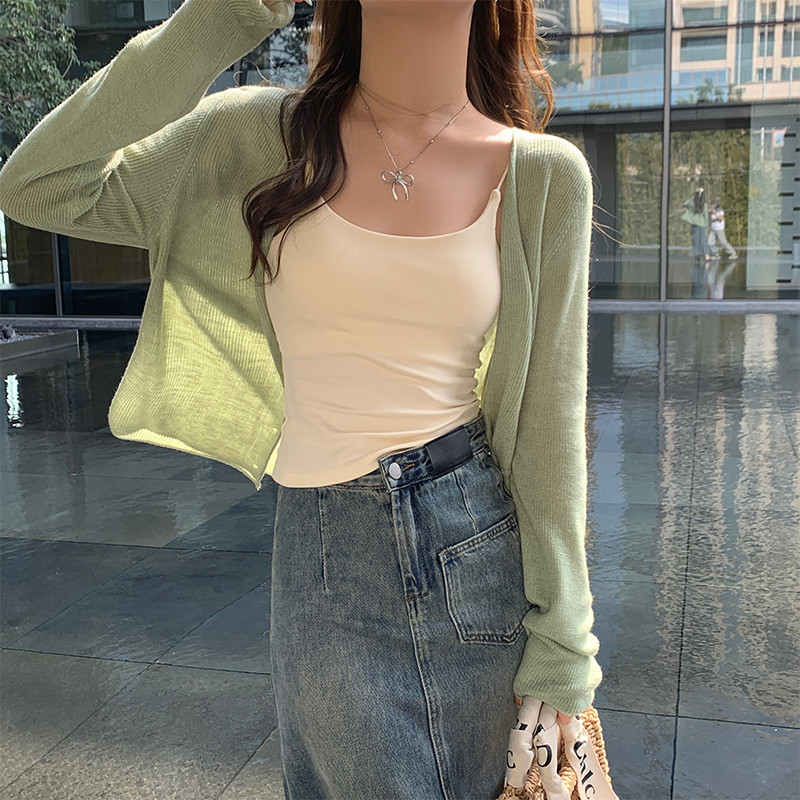 Áo len Cardigan màu trơn giản dị đơn giản phong cách mới mùa hè dành cho nữ 250423