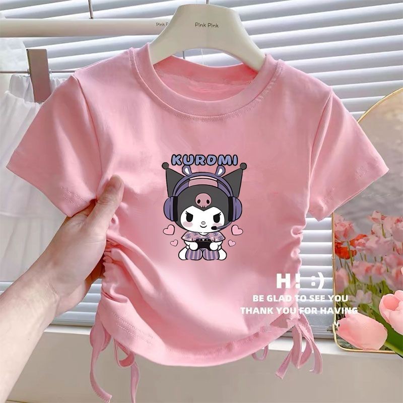 Áo thun dây rút Kuromi Cinnamorol Sanrio Girls Crop Top | Áo 5 6 7 8 9 10 11 12 13 14 Tuổi