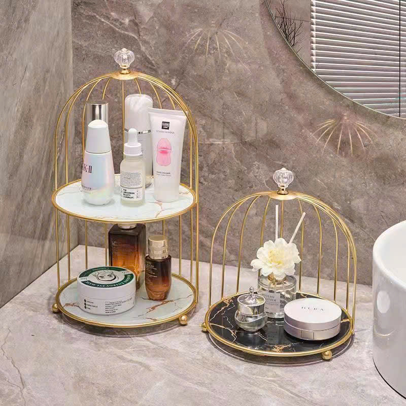 Kệ Mỹ Phẩm Lồng Chim 2 Tầng Sang Trọng – Kệ Đựng Skincare, Nước Hoa, Trang Điểm Decor