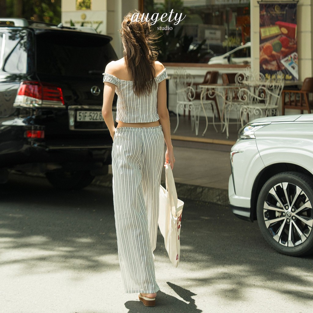 [MUA KÈM ÁO GIẢM 20K] Quần Dài Ống Suông Linen Kẻ Sọc Augety Studio, JOSIE Pants