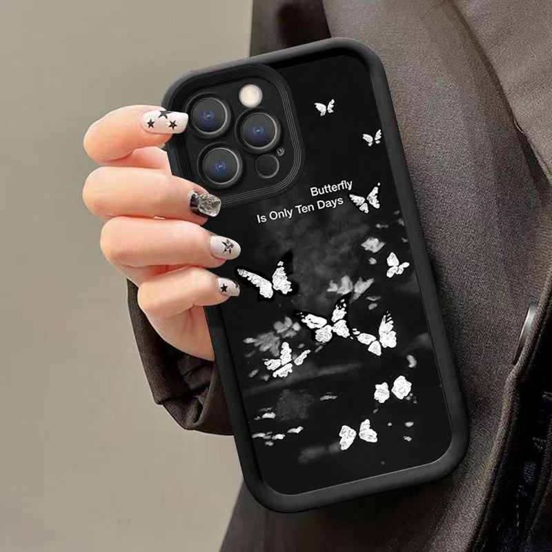 Vỏ Tương Thích Cho iPhone 16 15 Pro Max 11 13 14 12 Pro Cho iPhone 7 8 Plus XS Max X XR SE2022 Dễ Thương Vintage Nhãn Hoa Bướm Silicon Mềm Mờ Chống Sốc
