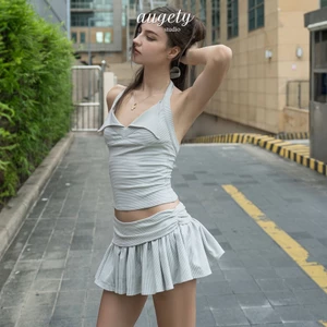 Set Áo Yếm Cột Nơ Và Váy Ngắn Xòe Hai Tầng Kẻ Sọc Augety Studio, NADIA SET