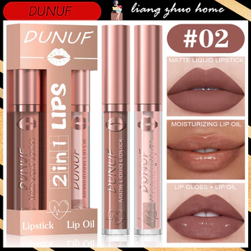 Duunuf 2 Trong 1 Son Bóng Bộ Dầu Môi Trang Điểm Cho Nữ Chống Thấm Nước Lâu Dài Mỹ Phẩm Trang Điểm Hàn Quốc Gợi Cảm Màu Đỏ Mờ Son Môi Son Tint