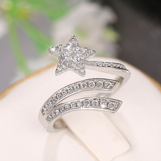 S925 Bạc Ngôi Sao Mặt Trăng Nhẫn Zircon Đơn Giản Trang Sức Thời Trang Quà Tặng Nữ