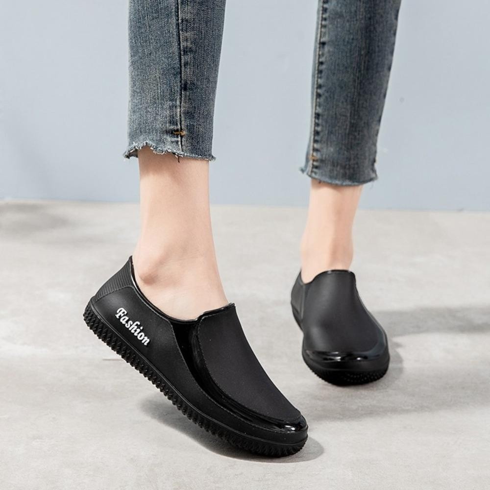 Giày đi mưa HOBBYIN dành cho nữ, Giày đi mưa nữ đế phẳng chống thấm nước, Giày nữ chống trượt cổ thấp Nhà bếp rửa xe làm việc