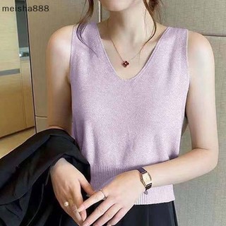 Meisha888 Pháp Màu Trơn Cổ Chữ V Không Tay Đơn Giản Dệt Kim Áo Vest Nữ Đẹp