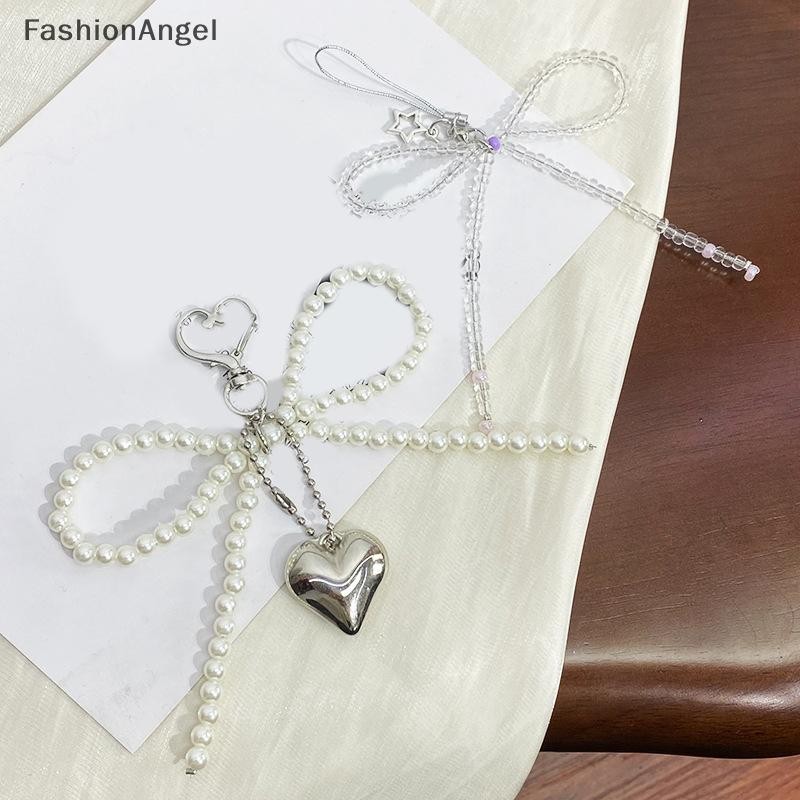 Fashionangel Hàn Quốc Ngọt Ngào Ngọc Trai Nơ Móc Khóa Trái Tim Mặt Dây Chuyền Móc Khóa Y2K Thẩm Mỹ Chìa Khóa Cho Bé Gái Túi Mặt Dây Chuyền Phụ Kiện VN