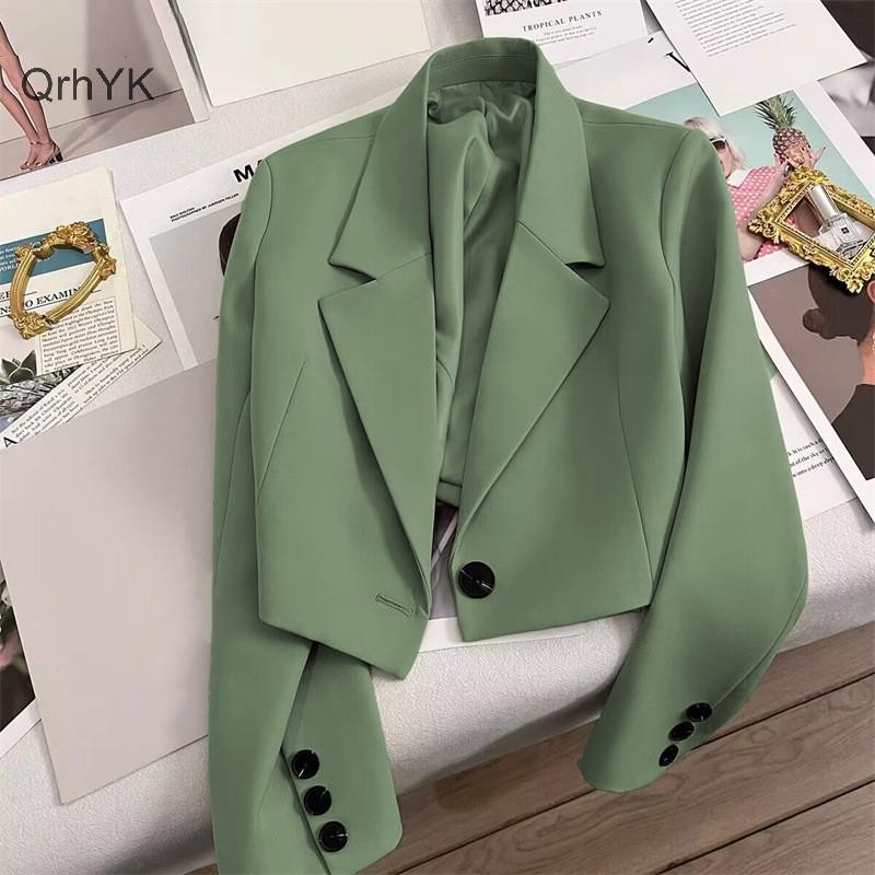 Nhà Máy Thời Trang Crop Blazer Nữ Phù Hợp Với Áo Khoác Cổ Khắc Sang Trọng Nút Phù Hợp Với Áo QrhYK