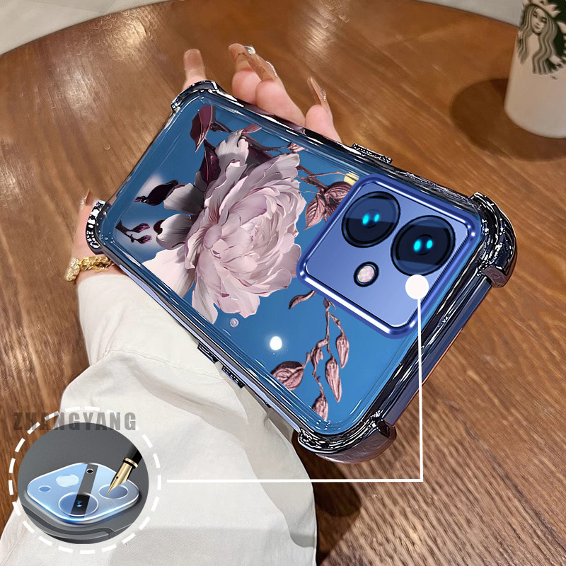 Ốp Lưng Cho OPPO reno 11F 5G Bốn Góc Mạ Điện Chống Rơi Vỏ Điện Thoại Hoạt Hình Thẩm Mỹ Họa Tiết Sen TPU Mềm