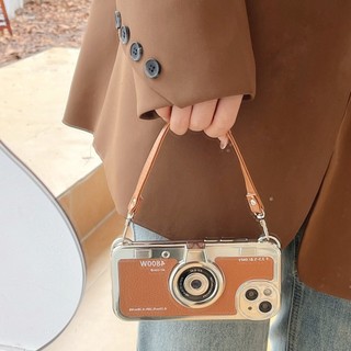 Sang Trọng 3D Camera Mạ Bạc Da Trắng Wrsit Dây Đeo Ốp Lưng Điện Thoại iPhone 17Promax 16Promax 12 13 14 15 Pro Max Chống Sốc Nữ Di Động Bao