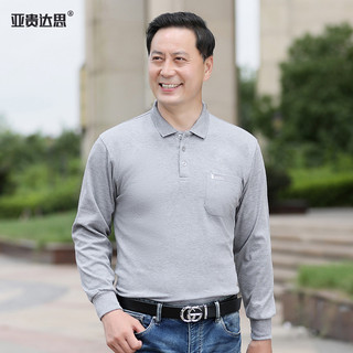 Áo phông cotton dày dặn có túi cổ bẻ dài tay cho bố, polo thường ngày rộng rãi nam trung niên và cao tuổi mùa thu