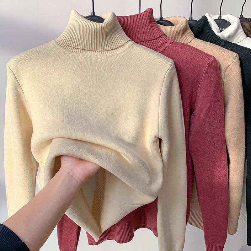 Áo len lót nhung Áo len nữ mùa đông áo mặc trong cổ cao 2 áo giữ ấm thu đông phối bên trong áo