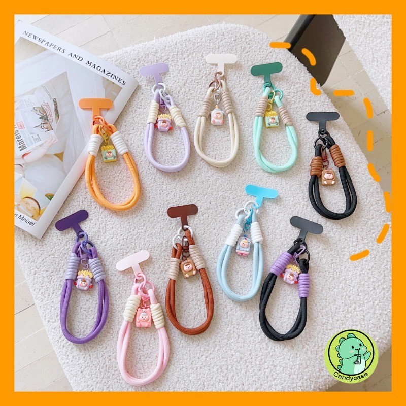 Dây đeo điện thoại hoạt hình dễ thương, chống mất, cổ tay ngắn, kèm mặt dây chuyền