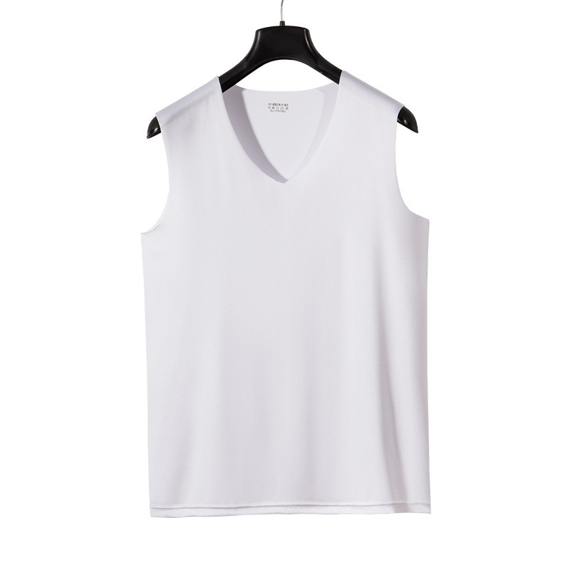 VG Áo Vest nam mùa hè băng lụa liền mạch cổ chữ V Slim Fit màu trơn thể thao Áo sơ mi không tay mỏng
