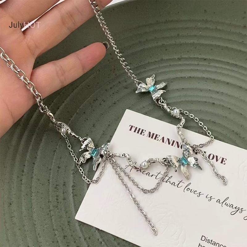 Julyhot Hai Lớp Màu Xanh Bốn Cánh Ngôi Sao Zircon Vòng Cổ Ins Phong Cách Ánh Sáng Sang Trọng Xương Đòn Dây Chuyền Dành Cho Nữ Bạn Gái Món Quà Trang Sức Massivedeals