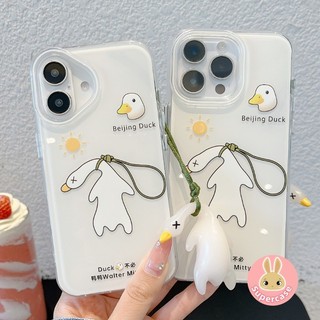 Ốp Điện Thoại Vịt Ngộ nghĩnh Cho Vivo V40 V30 V29 V27 V20 Pro Lite V27e V23 V21 4G 5G V21s V17 Neo Vỏ Trong Suốt Vịt Bắc Kinh Trắng Có Dây Đeo Kem