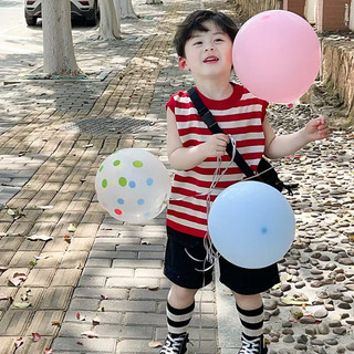 Áo phông nam nữ mùa hè rộng rãi Áo sơ mi không tay trẻ em nhỏ và vừa thường ngày kẻ sọc đỏ