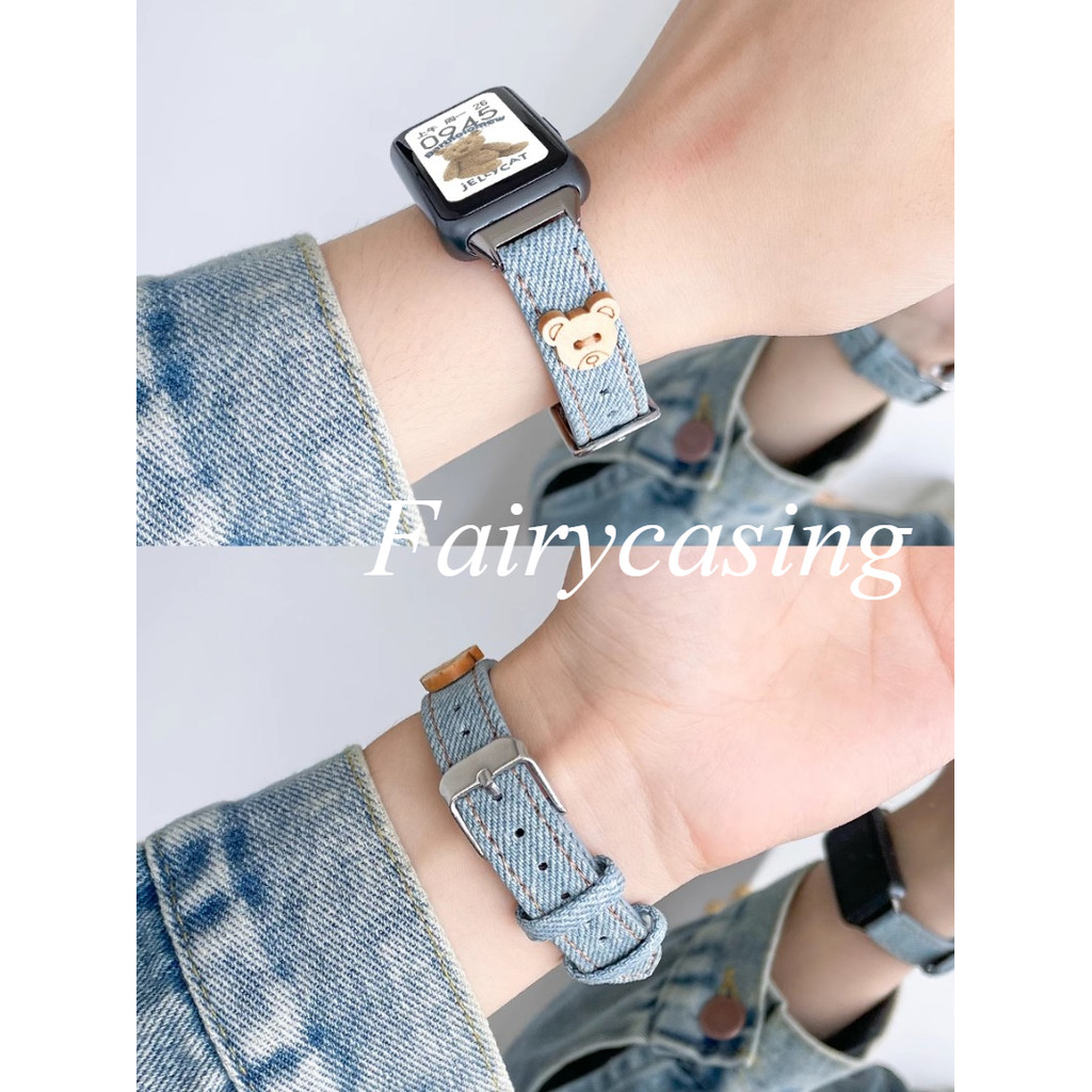 Dây đeo đồng hồ cao bồi gấu nhỏ dễ thương cho Huawei Band 11 Pro 10 9 8 Dây đeo đồng hồ Denim cho Honor Band 9 Vòng đeo tay thay thế